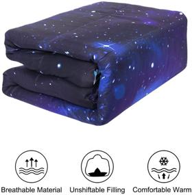 img 2 attached to 🌌 Набор постельного белья uxcell на односпальную/двуспальную кровать, фиолетовые галактики - 3D-дизайн внешнего пространства, подходит для комфортного сна в любое время года - обратимый дизайн - включает одеяло и 2 наволочки.