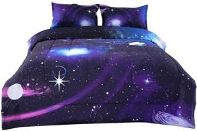 img 4 attached to 🌌 Набор постельного белья uxcell на односпальную/двуспальную кровать, фиолетовые галактики - 3D-дизайн внешнего пространства, подходит для комфортного сна в любое время года - обратимый дизайн - включает одеяло и 2 наволочки.