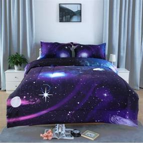 img 3 attached to 🌌 Набор постельного белья uxcell на односпальную/двуспальную кровать, фиолетовые галактики - 3D-дизайн внешнего пространства, подходит для комфортного сна в любое время года - обратимый дизайн - включает одеяло и 2 наволочки.