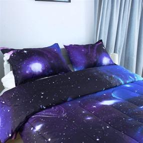 img 1 attached to 🌌 Набор постельного белья uxcell на односпальную/двуспальную кровать, фиолетовые галактики - 3D-дизайн внешнего пространства, подходит для комфортного сна в любое время года - обратимый дизайн - включает одеяло и 2 наволочки.