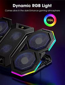 img 2 attached to Enhance Gaming Performance with RGB Laptop Cooling Pad: 6 Quiet Fans, Adjustable Height, and Dual USB Ports for 11-17.3 Inch Laptops (Includes Extra iPad/Phone Stand)