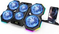 enhance gaming performance with rgb laptop cooling pad: 6 quiet fans, adjustable height, and dual usb ports for 11-17.3 inch laptops (includes extra ipad/phone stand) logo