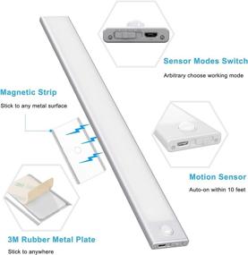 img 2 attached to 💡 Tipace 73 LED Under Cabinet Lighting: Wireless Motion Sensor Light for Wardrobe, Closets, Cupboard - Rechargeable & 6000K - Silver 2 Pack