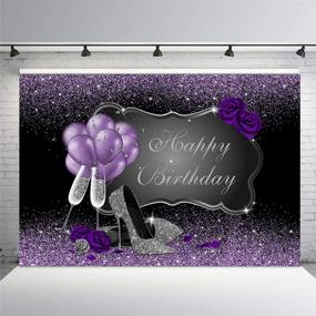 img 2 attached to 📸 Mehofond Purple and Silver Photo Backdrop Props - Silver High Heels, Champagne Balloons, Purple Rose - Adult Woman Birthday Party Decoration Banner - Photography Backdrops for Cake Table - Supplies - 7x5ft