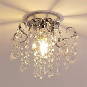 img 4 attached to Modern Mini Crystal Chandelier Flush Mount Light – Chrome 💎 Finish, Clear K9 Crystal, Ideal for Hallway, Entryway, Bedroom, Bathroom, Kitchen