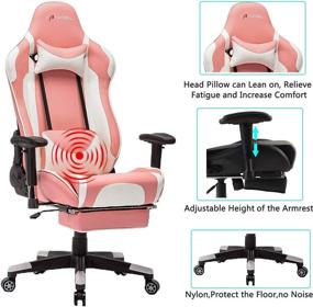 img 2 attached to 🎮 Enhance Your Gaming Experience with ANSUIT Pink Gaming Chair - High Back, Ergonomic, with Footrest, Headrest, Massage Lumbar Support, and Adjustable Swivel