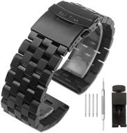 kai tian brushed stainless steel watch band strap with double-lock deployment clasp 🕒 - 18mm/20mm/22mm/24mm/26mm metal replacement bracelet for men and women - black/silver/two tone ip black logo