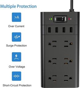 img 1 attached to АРАКИ полосы питания с защитой от перенапряжения, 6 розеток и 4 умных USB-порта - многоканальная зарядная станция USB, удлинитель шнура 5 футов, плоский штекер под углом 45 градусов, настенное крепление, 1050 Дж, черный