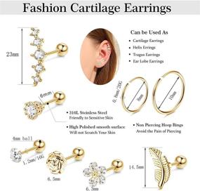 img 3 attached to SAILIMUE 16Pcs 16G Cartilage Earrings Studs for Women - Surgical 💎 Stainless Steel Set with Opal and CZ Stones - Silver/Gold/Rose Gold Tone