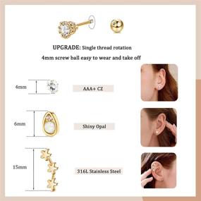 img 2 attached to SAILIMUE 16Pcs 16G Cartilage Earrings Studs for Women - Surgical 💎 Stainless Steel Set with Opal and CZ Stones - Silver/Gold/Rose Gold Tone