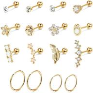 sailimue 16pcs 16g cartilage earrings studs for women - surgical 💎 stainless steel set with opal and cz stones - silver/gold/rose gold tone logo