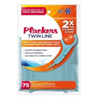 plackers 303290518 twin line whitening floss picks, blue, 75 count (pck of 4) - achieve brighter and healthier teeth with this dental floss tool set logo