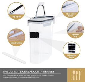 img 3 attached to Cereal Storage Containers - 4-Piece Set of Airtight Food Containers, BPA-Free Plastic Containers with 16 Labels & Pen, Ideal for Storing Sugar and Flour (4L, 135.2 oz)