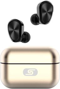 img 4 attached to 🎧 SZSAGO W5s Беспроводные наушники Bluetooth 5.0 - наушники True Wireless для iPhone/Samsung. Водонепроницаемые наушники IPX7 с металлическим зарядным кейсом USB C. Идеально подходят для использования дома, офиса и работы в золотом цвете.