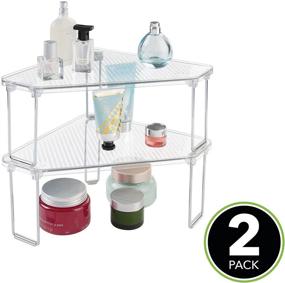 img 3 attached to 💄 mDesign Corner Storage Shelf Rack - Clear/Chrome, 2 Pack - Cosmetics Organizer for Bathroom Vanity, Countertop, Sink Cabinet - Ligne Collection, Makeup Organization