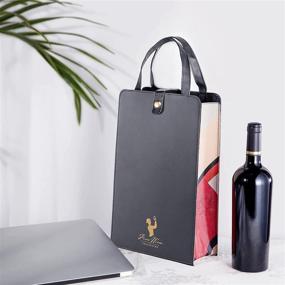 img 1 attached to ✨ GIFORYA Wine Carrier Tote Bag - 2 Bottles Leather Wine Gift Bag, Reusable Champagne Bottle Bag for Wine Lover Gift Party Picnic - Black