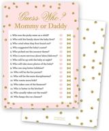 👶 mom or dad baby shower guess game - 24 count - (faux gold glitter on pink) logo
