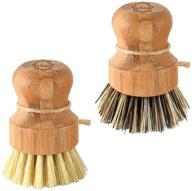 bamboo dish scrub brush - s&c kitchen, pan/vegetable/dishes/wok cleanser, natural palm & sisal bristle brush with handle, kitchen/bathroom cleaning tool, set of 2 logo