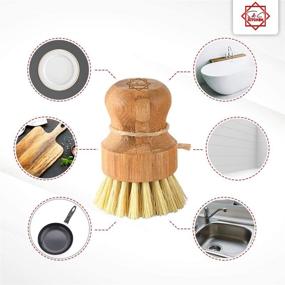 img 1 attached to Bamboo Dish Scrub Brush - S&C Kitchen, Pan/Vegetable/Dishes/Wok Cleanser, Natural Palm & Sisal Bristle Brush with Handle, Kitchen/Bathroom Cleaning Tool, Set of 2