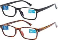 👓 blue light blocking computer readers glasses - 2 pack for men/women ladies, tortoise & black, +1.5 strength logo