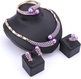 img 3 attached to 💍 WANG Fashion Simulated Pearl Jewelry Set: Elegant Necklace, Earrings, Bangle, Ring & Crystal Accents for Wedding & Bridal Styling