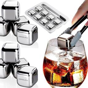 img 4 attached to 🥃 DERGUAM Fast-cooling Stainless Steel Ice Cubes - 8 Packs of Whiskey Stones with Nonslip Ice Tong &amp; Freezer Storage Tray, Ideal for Whiskey, Wine, Beer, Juice, or Soda