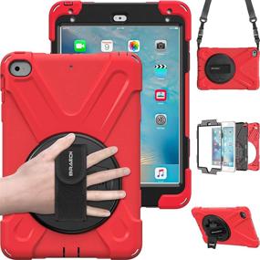 img 4 attached to 🔴 Ultimate Protection for iPad Mini 4/5: BRAECN Heavy Duty Shockproof Case with 360° Swivel Stand, Hand Strap, and Shoulder Strap - Red