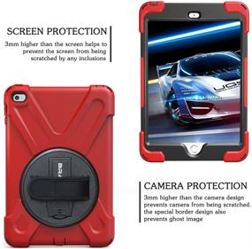 img 1 attached to 🔴 Ultimate Protection for iPad Mini 4/5: BRAECN Heavy Duty Shockproof Case with 360° Swivel Stand, Hand Strap, and Shoulder Strap - Red