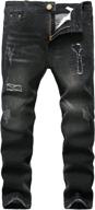 fredd marshall boy's skinny black 👖 ripped jeans: distressed & stretchy slim fit logo
