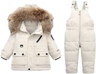 👶 jeleuon baby girls two piece snowsuit: winter hooded fur trim puffer down jacket with ski bib pants logo