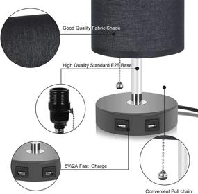 img 1 attached to Set of 2 Black Lamps for Bedrooms with Dual USB Ports and Solid Wood Base - Seealle Bedside Nightstand Table Lamps for Bedroom, Living Room, Guest Room, Side Table Light with Pull Chain