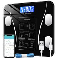 high-quality bluetooth usb charging scale for weight loss with tape measure, syncs 11 data points to fitness apps, supports up to 400 lbs - black logo