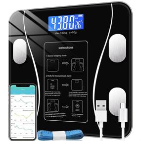 img 4 attached to High-Quality Bluetooth USB Charging Scale for Weight Loss with Tape Measure, Syncs 11 Data Points to Fitness Apps, Supports up to 400 lbs - Black