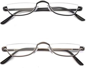 img 3 attached to 👓 КоKоБин Полуримские очки - Стильные полуоправные очки из металла для мужчин и женщин (2 пары, черные+пистолетный металлик, 2.00)