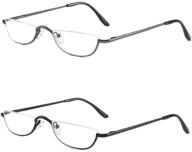 👓 kokobin half reading glasses - stylish metal frame readers for men and women (2 pairs, black+gunmetal, 2.00) logo