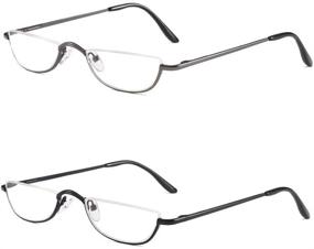 img 4 attached to 👓 КоKоБин Полуримские очки - Стильные полуоправные очки из металла для мужчин и женщин (2 пары, черные+пистолетный металлик, 2.00)