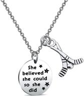 fustmw hockey charm necklace - she believed, she achieved: inspirational gift for ice hockey players logo