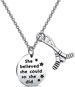 img 4 attached to FUSTMW Hockey Charm Necklace - She Believed, She Achieved: Inspirational Gift for Ice Hockey Players