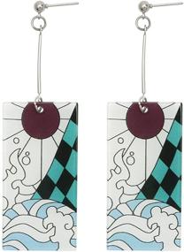 img 1 attached to 🌸 Kimetsu Hanafuda Acrylic Earrings - Tanjiro Inspired Girls' Jewelry