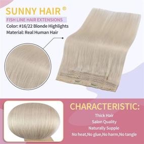 img 3 attached to 🐠 Солнечные накладные волосы Sunny Fish Line Remy Human Hair - Платиново-блонд #60 с секретным креплением на проволоке, 18 дюймов, 80 г