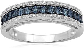 img 4 attached to 💍 Jewelili Sterling Silver 1/10 Cttw Natural Miracle Plated Blue & White Round Diamond Anniversary Ring - Enhance SEO