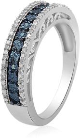 img 1 attached to 💍 Jewelili Sterling Silver 1/10 Cttw Natural Miracle Plated Blue & White Round Diamond Anniversary Ring - Enhance SEO