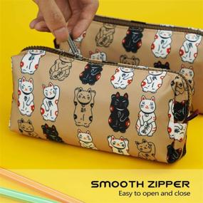 img 1 attached to 🍀 Lucky Japanese Cat Pencil Case: Maneki Neko Cat Pouch for Makeup & Stationery