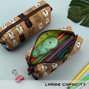 img 2 attached to 🍀 Lucky Japanese Cat Pencil Case: Maneki Neko Cat Pouch for Makeup & Stationery