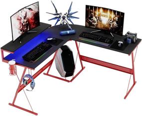 img 4 attached to 🎮 Top-Rated Bestier 51”L-Shaped Gaming Desk with RGB Strip, Ergonomic Design, Shelf, Headset Hook, Cup Holder – Easy Assembly, Red Finish