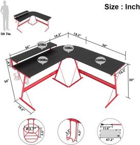 img 1 attached to 🎮 Top-Rated Bestier 51”L-Shaped Gaming Desk with RGB Strip, Ergonomic Design, Shelf, Headset Hook, Cup Holder – Easy Assembly, Red Finish