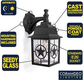 img 2 attached to 🏡 Farmhouse Wall Light for Entry, Patio, and More - CORAMDEO Country Star Outdoor Dusk to Dawn, E26 Standard Socket, Wet Location Suitable - Black Powder Coat Cast Aluminum with Seedy Glass