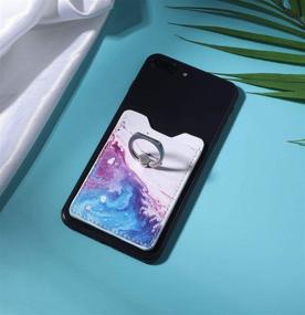 img 1 attached to 📱 2Pack наклеивающийся адгезивный карман для телефона с 3M наклейкой для iPhone, Android и смартфонов - Песчаный мрамор фиолетового цвета с кольцом - удобный держатель для кредитных карт и удостоверений личности