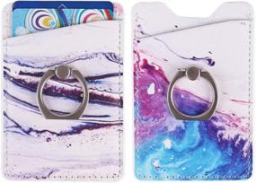 img 4 attached to 📱 2Pack Stick-On Adhesive Phone Pocket Sleeve with 3M Sticker for iPhone, Android, and Smartphones - Sand Marble Purple with Ring - Convenient Card Holder for Credit Cards and ID Cards