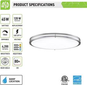 img 3 attached to ASD 32 Inch Oval LED Flush Mount Ceiling Light: Dimmable, Adjustable 3CCT 3000K/4000K/5000K, Energy Efficient at 4200 Lm, 120-277V, Brushed Nickel Finish, 45W (120W Replace), ETL Listed & Energy Star